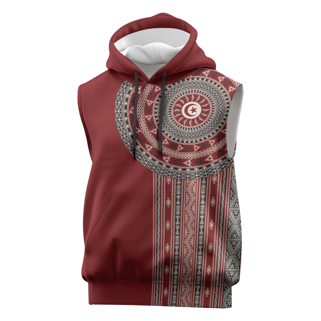 Tunisia Bakhnug Motif Sleeveless Hoodie Traditional Tunisian Embroidery Inspired - African Pride