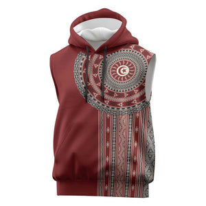 Tunisia Bakhnug Motif Sleeveless Hoodie Traditional Tunisian Embroidery Inspired - African Pride