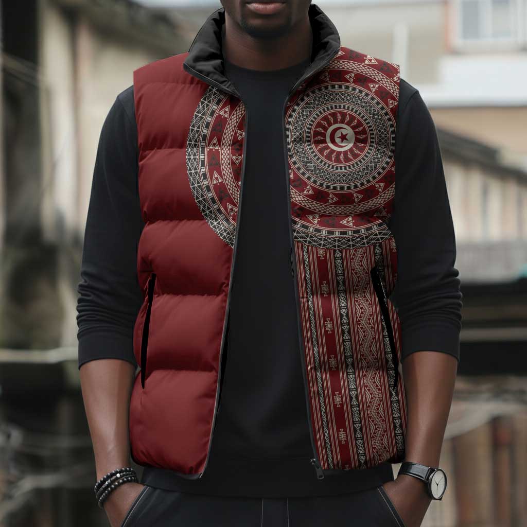 Tunisia Bakhnug Motif Sleeveless Puffer Jacket Traditional Tunisian Embroidery Inspired - African Pride
