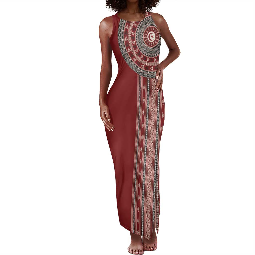 Tunisia Bakhnug Motif Tank Maxi Dress Traditional Tunisian Embroidery Inspired - African Pride