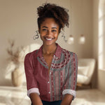 Tunisia Bakhnug Motif Women Casual Shirt Traditional Tunisian Embroidery Inspired - African Pride
