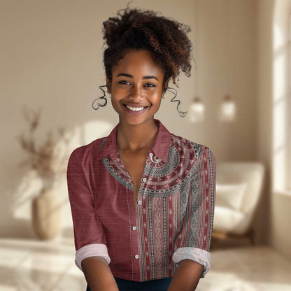 Tunisia Bakhnug Motif Women Casual Shirt Traditional Tunisian Embroidery Inspired - African Pride