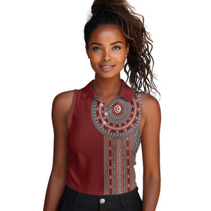 Tunisia Bakhnug Motif Women Sleeveless Polo Shirt Traditional Tunisian Embroidery Inspired - African Pride