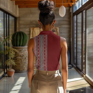 Tunisia Bakhnug Motif Women Sleeveless Polo Shirt Traditional Tunisian Embroidery Inspired - African Pride
