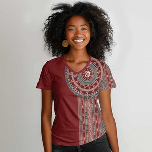 Tunisia Bakhnug Motif Women V-Neck T-Shirt Traditional Tunisian Embroidery Inspired LT9