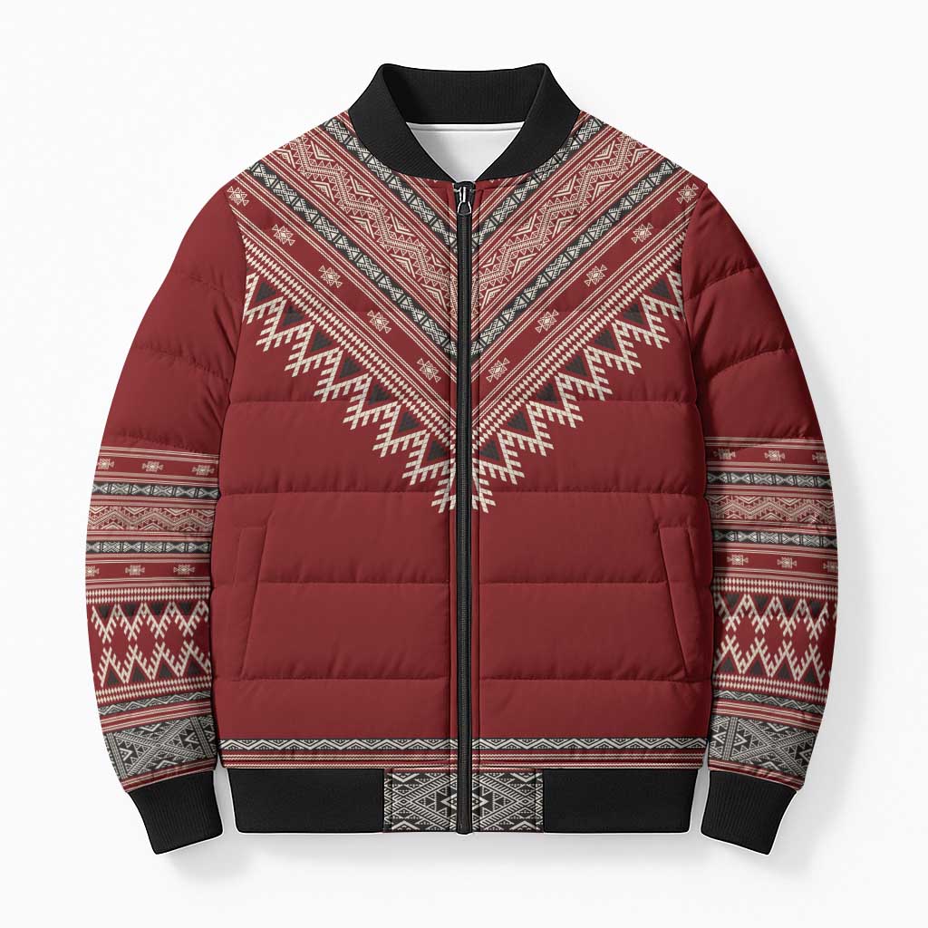 Tunisian Embroidery Pattern Bomber Puffer Jacket - African Pride