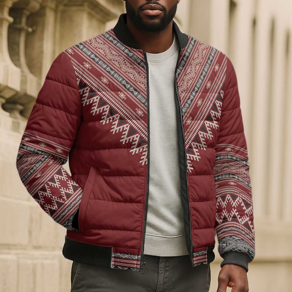 Tunisian Embroidery Pattern Bomber Puffer Jacket - African Pride