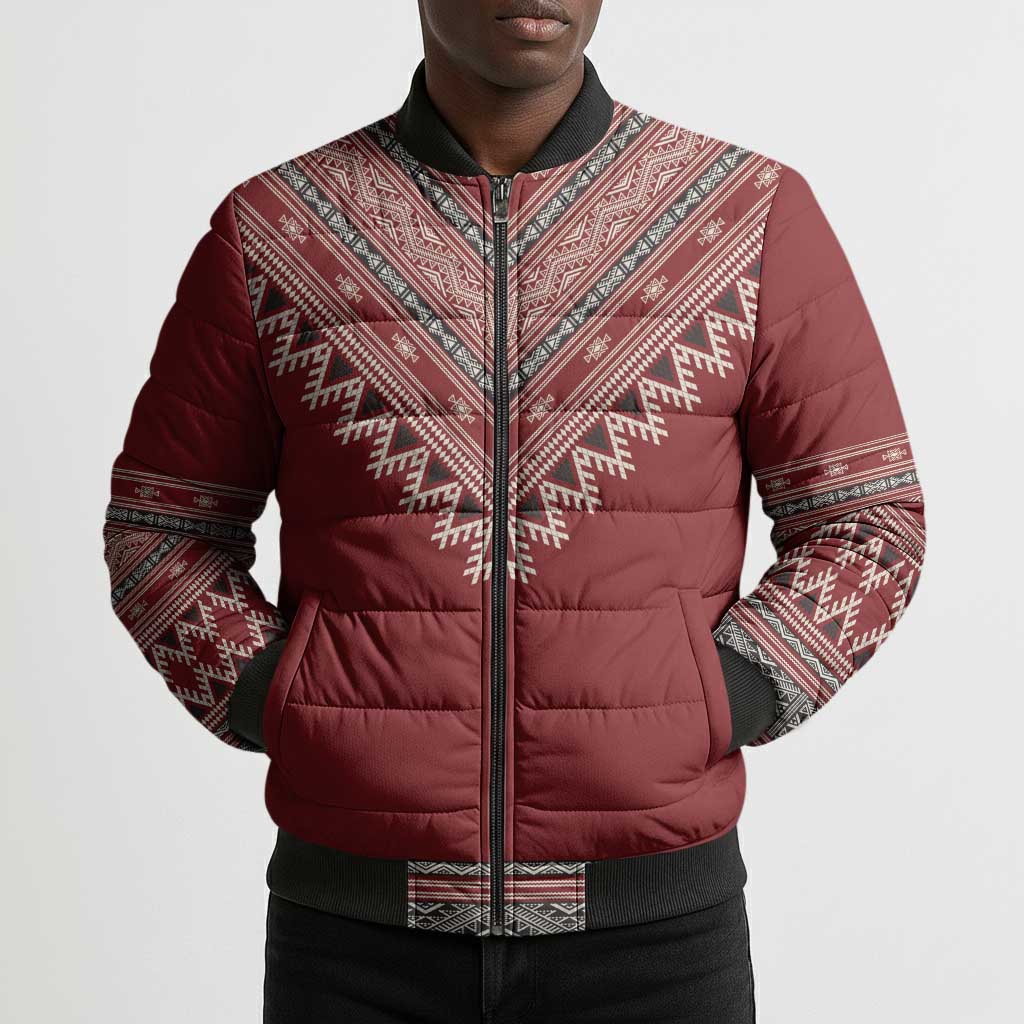 Tunisian Embroidery Pattern Bomber Puffer Jacket - African Pride