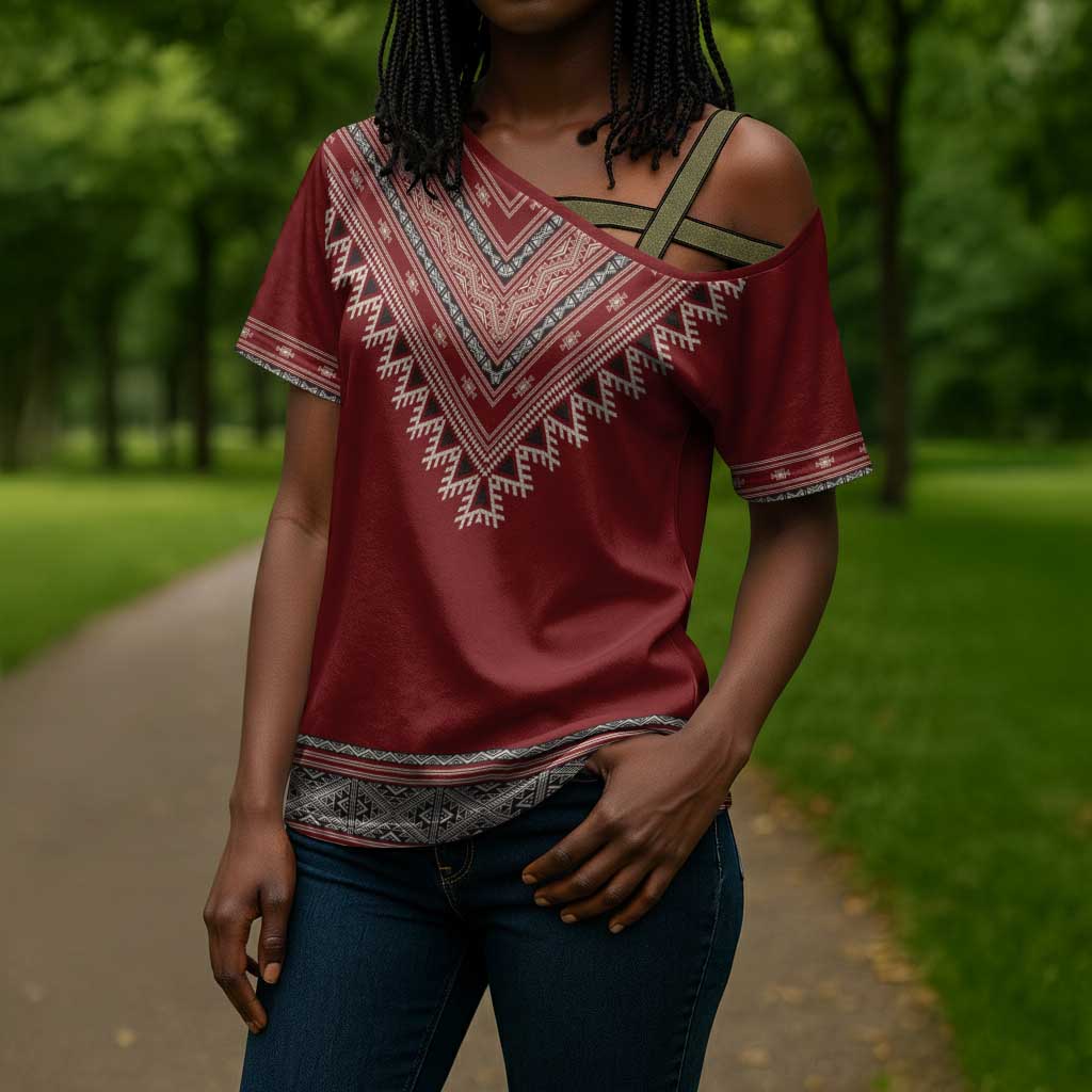 Tunisian Embroidery Pattern Cross Shoulder Shirt - African Pride