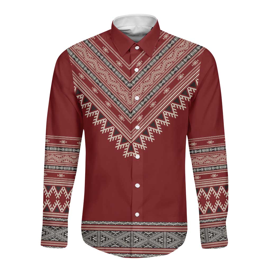 Tunisian Embroidery Pattern Long Sleeve Button Shirt - African Pride