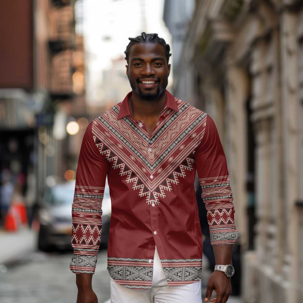 Tunisian Embroidery Pattern Long Sleeve Button Shirt - African Pride