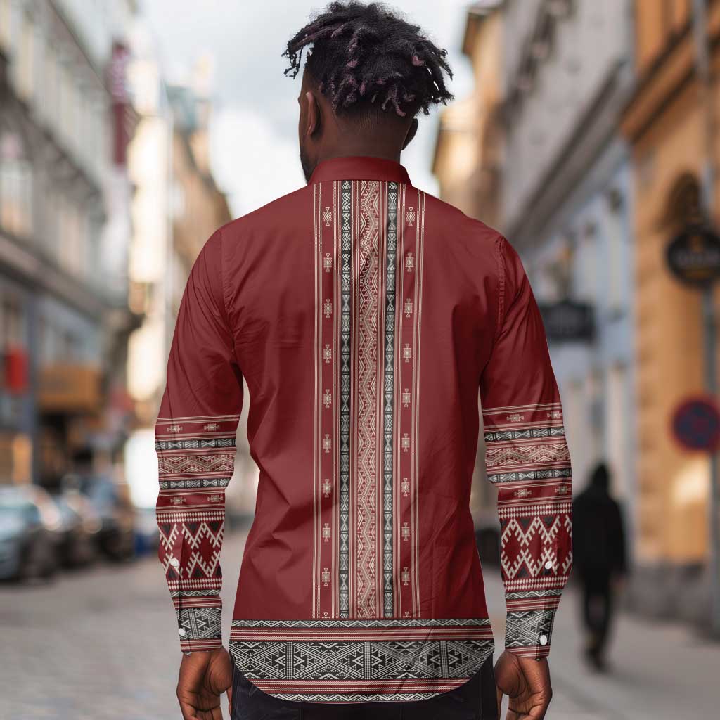 Tunisian Embroidery Pattern Long Sleeve Button Shirt - African Pride