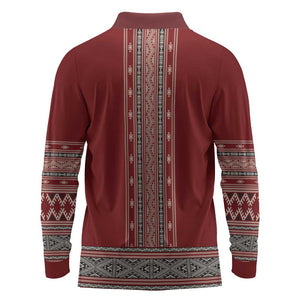 Tunisian Embroidery Pattern Long Sleeve Polo Shirt - African Pride