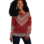 Tunisian Embroidery Pattern Off Shoulder Sweater - African Pride