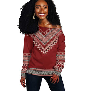 Tunisian Embroidery Pattern Off Shoulder Sweater - African Pride