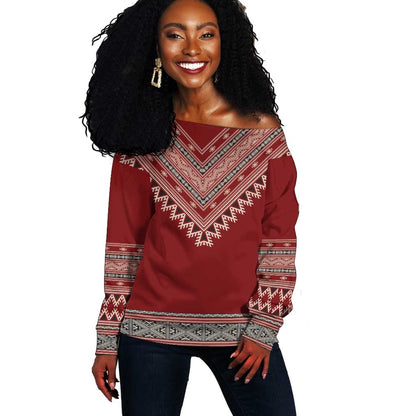 Tunisian Embroidery Pattern Off Shoulder Sweater - African Pride