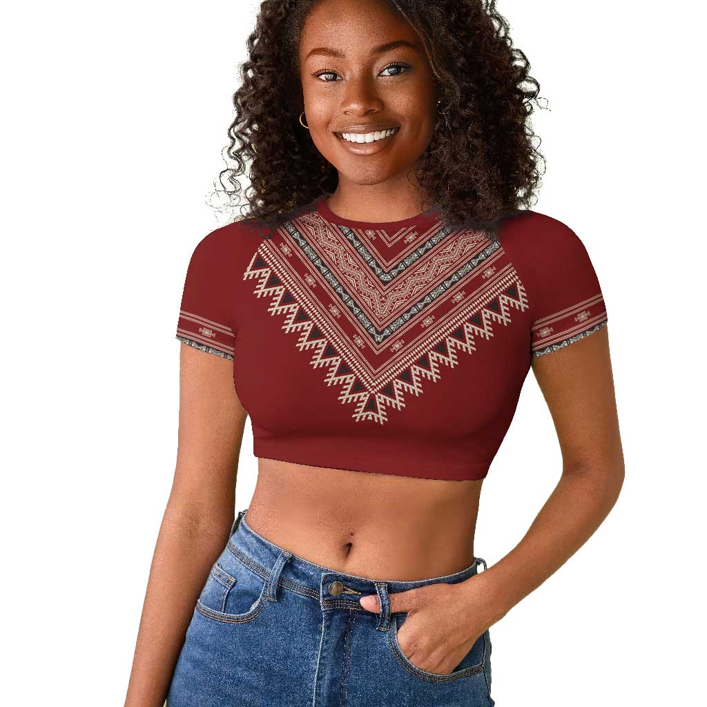 Tunisian Embroidery Pattern Raglan Cropped T shirt LT9
