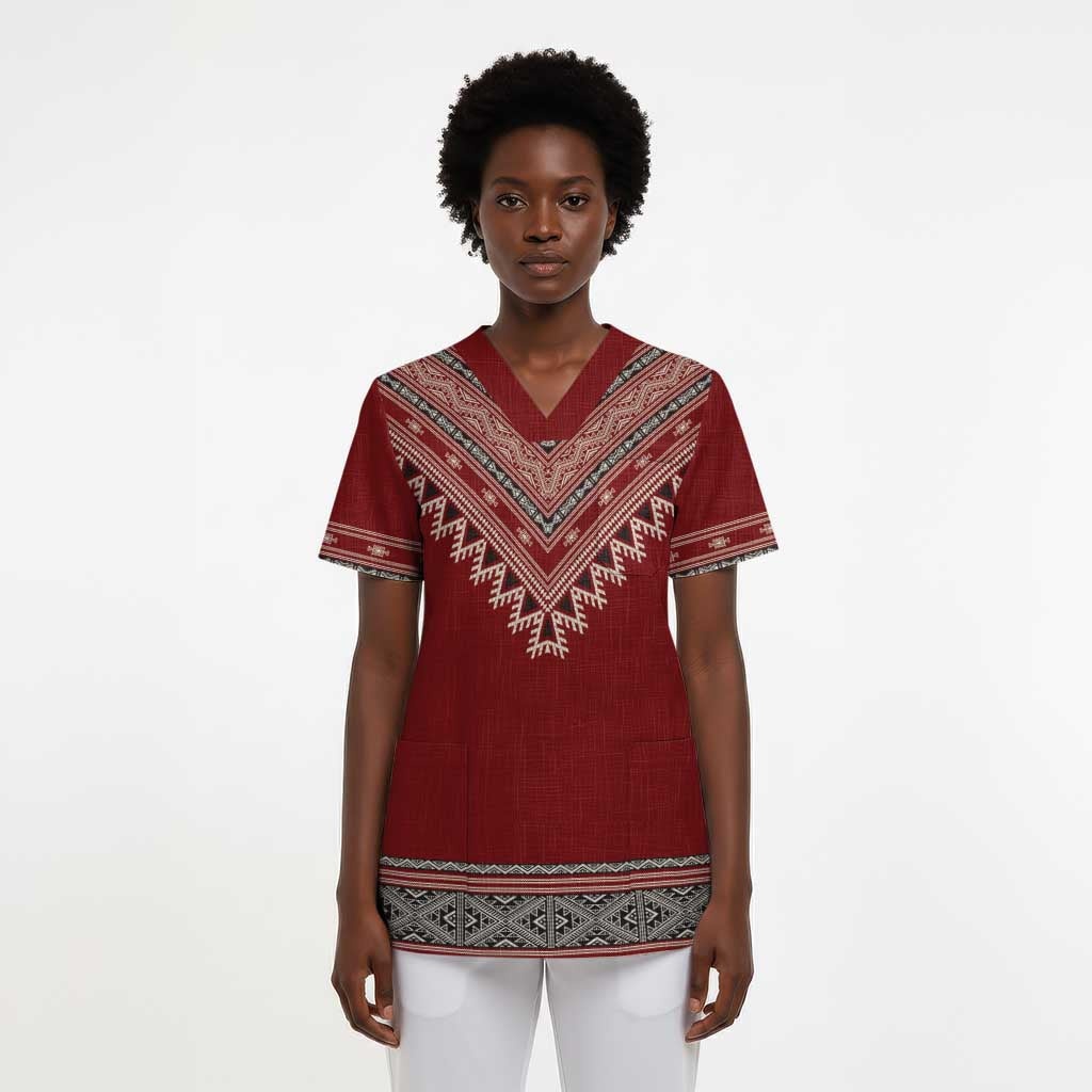 Tunisian Embroidery Pattern Scrub Top - African Pride