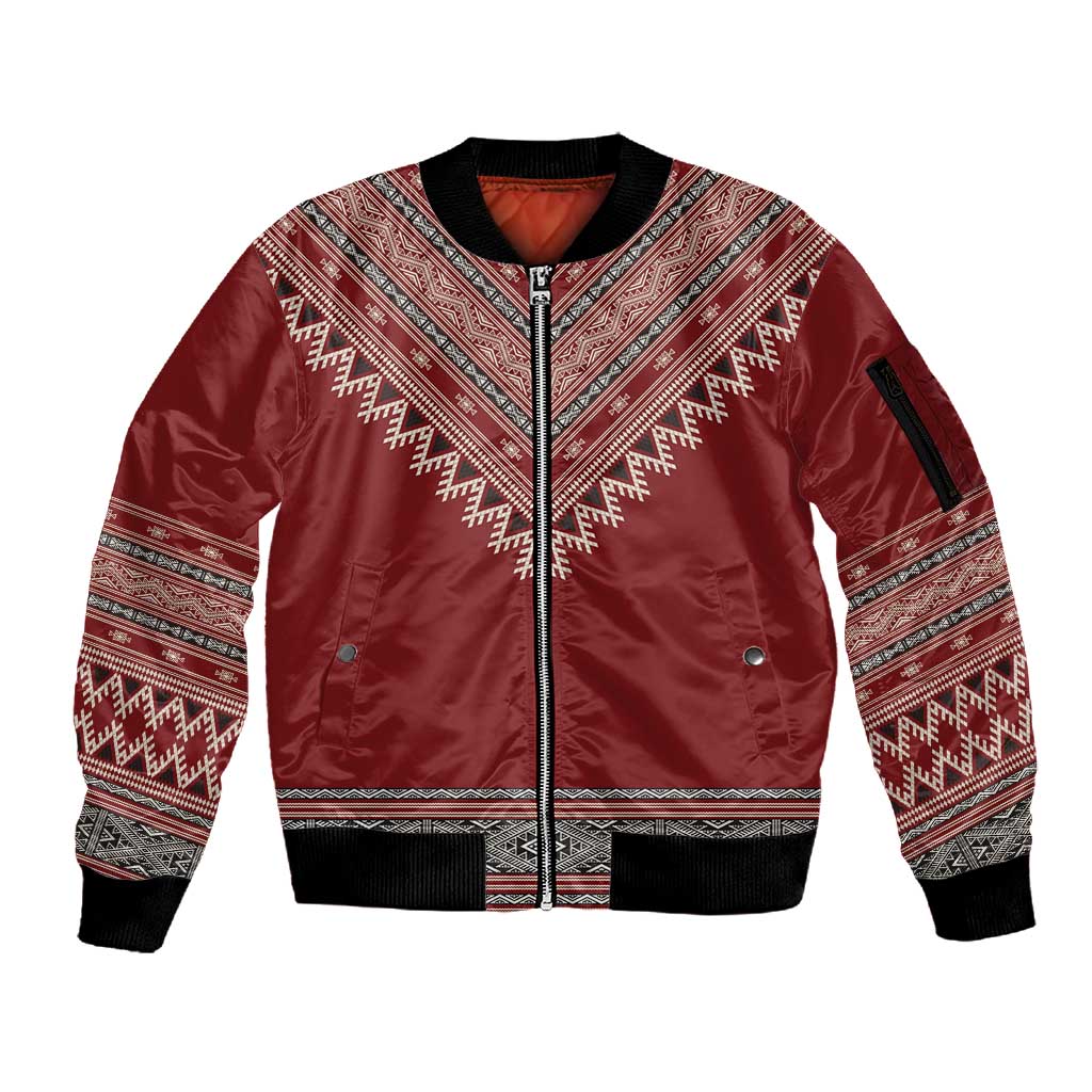 Tunisian Embroidery Pattern Sleeve Zip Bomber Jacket - African Pride