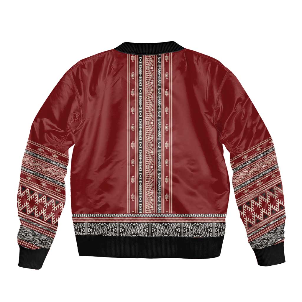 Tunisian Embroidery Pattern Sleeve Zip Bomber Jacket - African Pride