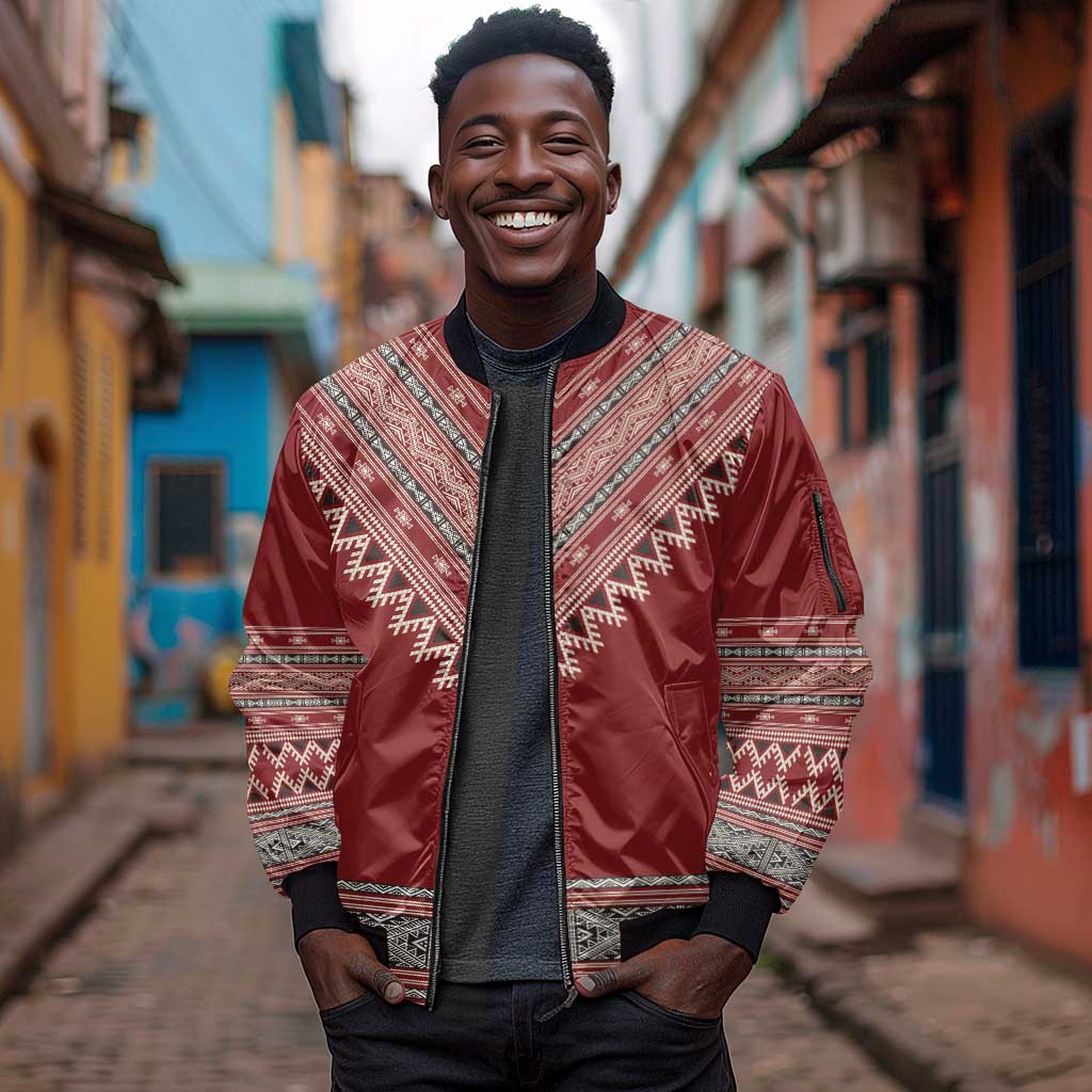 Tunisian Embroidery Pattern Sleeve Zip Bomber Jacket - African Pride