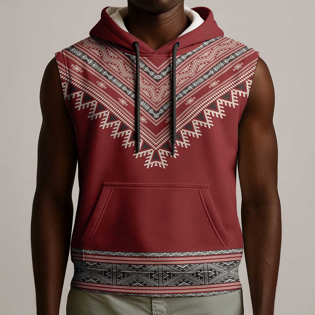 Tunisian Embroidery Pattern Sleeveless Hoodie - African Pride
