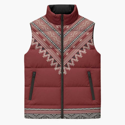 Tunisian Embroidery Pattern Sleeveless Puffer Jacket - African Pride