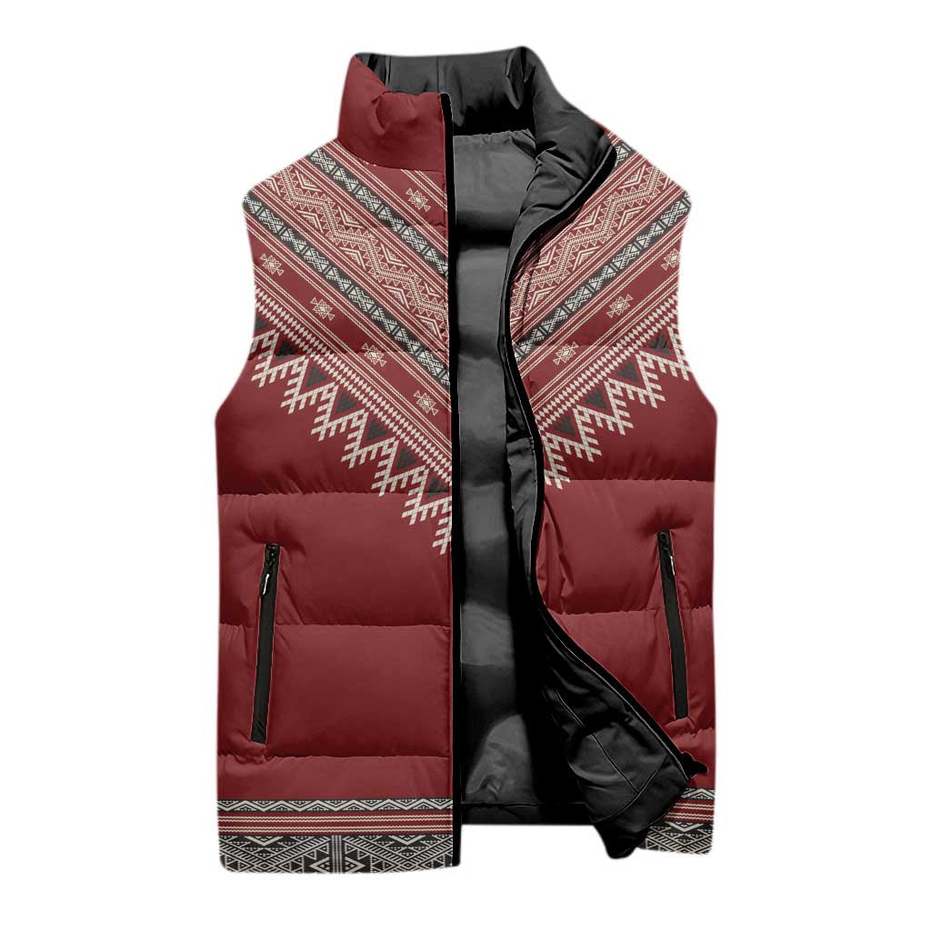 Tunisian Embroidery Pattern Sleeveless Puffer Jacket - African Pride