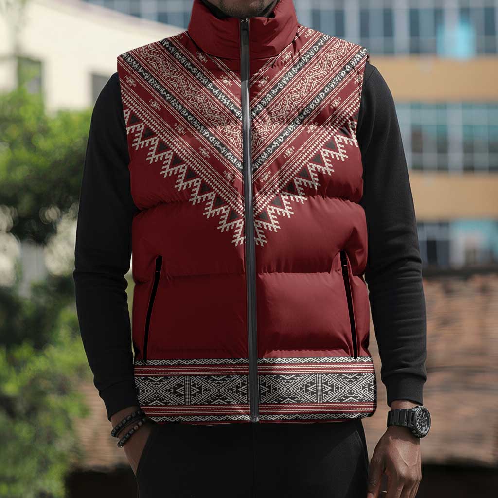 Tunisian Embroidery Pattern Sleeveless Puffer Jacket - African Pride