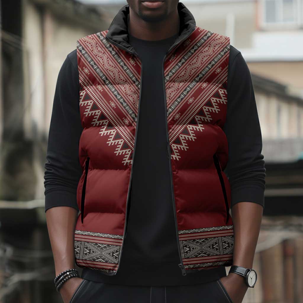 Tunisian Embroidery Pattern Sleeveless Puffer Jacket - African Pride