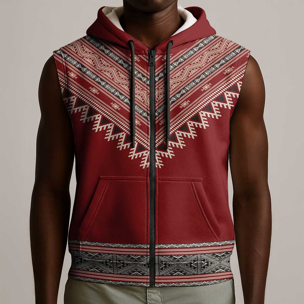 Tunisian Embroidery Pattern Sleeveless Zip Hoodie - African Pride
