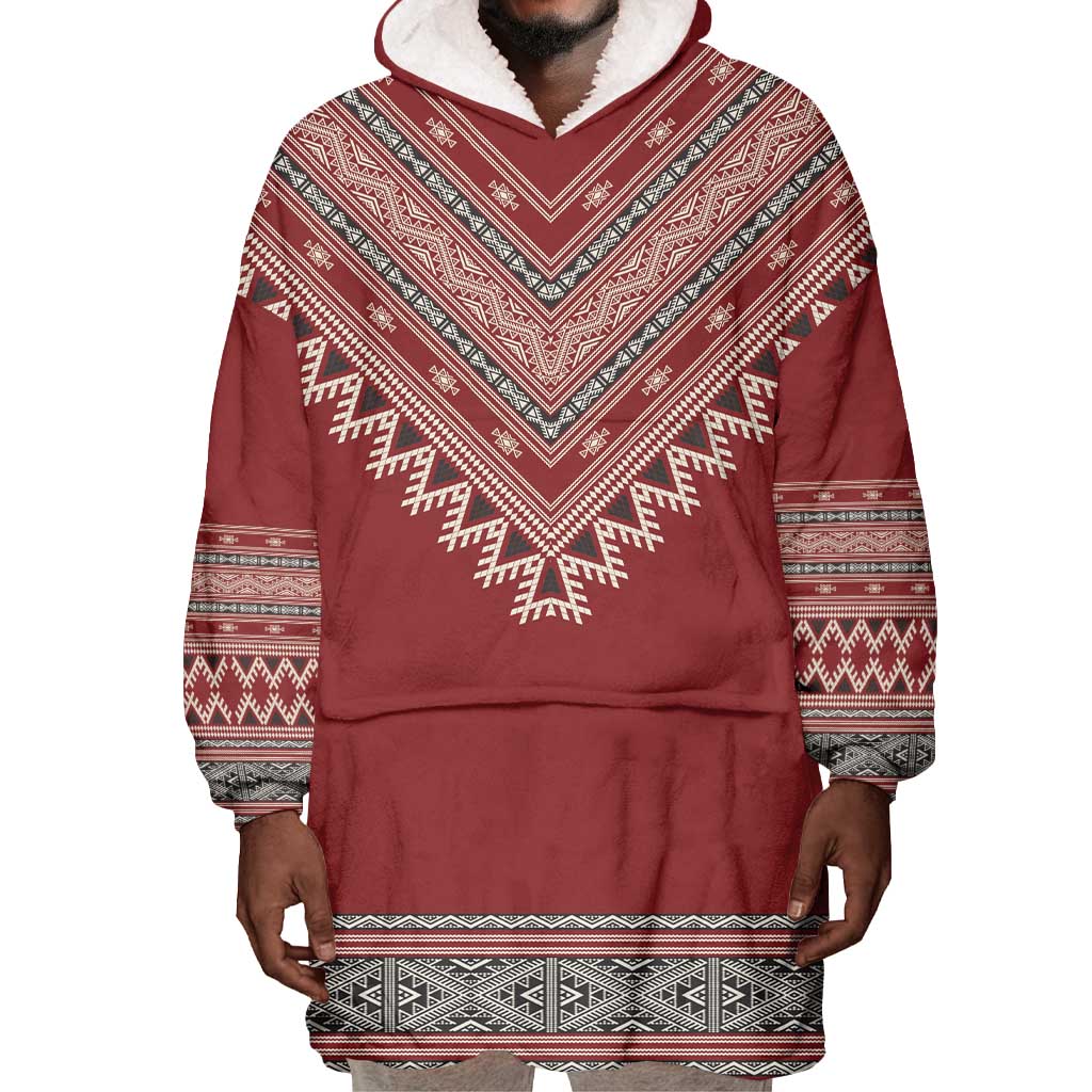 Tunisian Embroidery Pattern Wearable Blanket Hoodie - African Pride