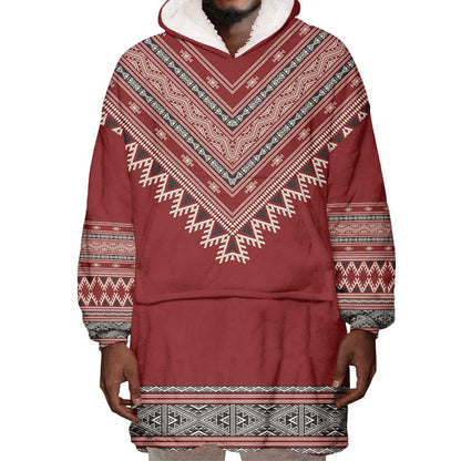 Tunisian Embroidery Pattern Wearable Blanket Hoodie - African Pride