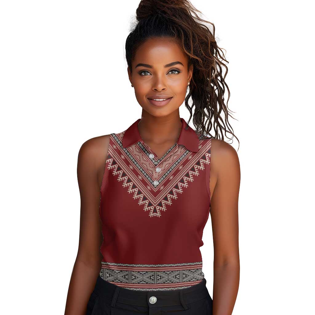Tunisian Embroidery Pattern Women Sleeveless Polo Shirt - African Pride