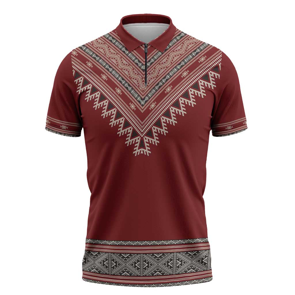 Tunisian Embroidery Pattern Zipper Polo Shirt - African Pride