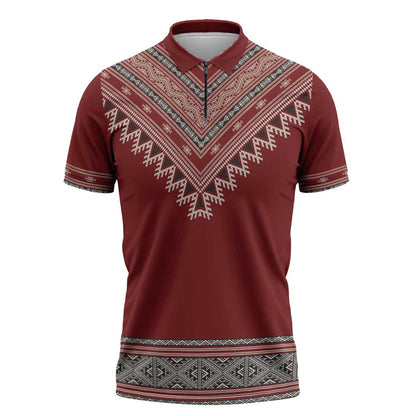 Tunisian Embroidery Pattern Zipper Polo Shirt - African Pride