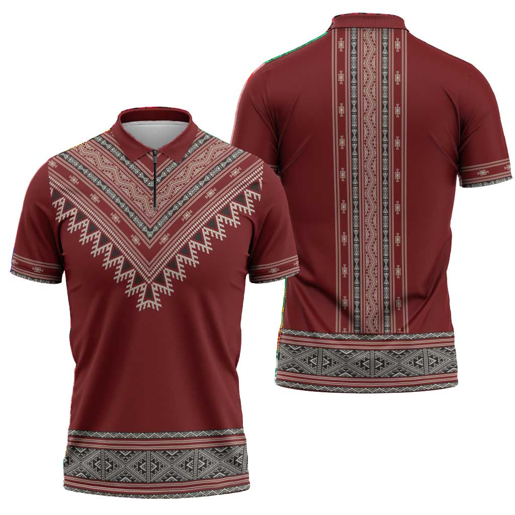 Tunisian Embroidery Pattern Zipper Polo Shirt - African Pride