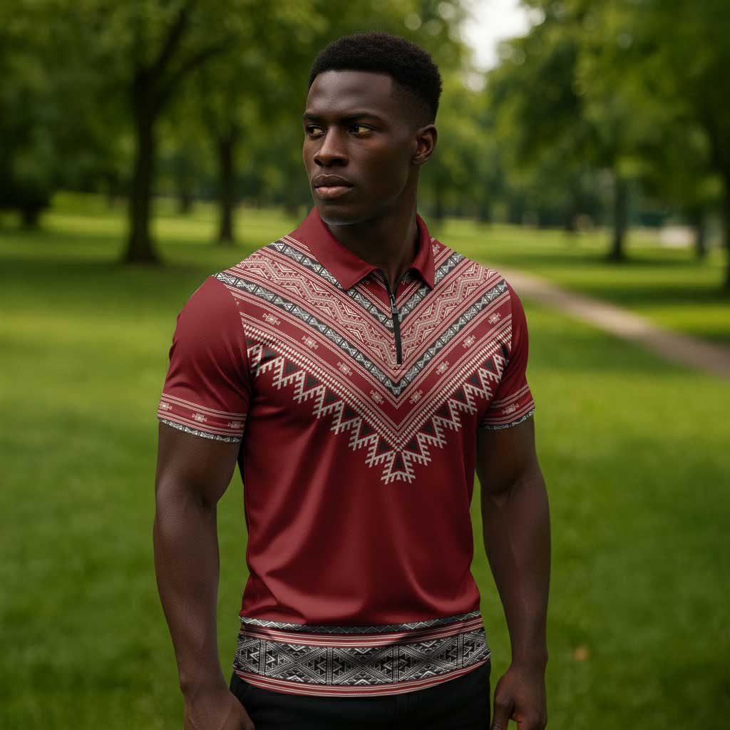 Tunisian Embroidery Pattern Zipper Polo Shirt - African Pride