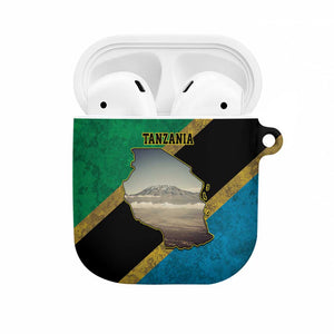 African Volcano Kilimanjaro Tanzania AirPods Case Grunge Flag Map of Tanzania