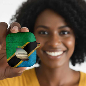 African Volcano Kilimanjaro Tanzania AirPods Case Grunge Flag Map of Tanzania