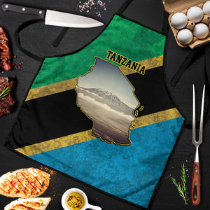 African Volcano Kilimanjaro Tanzania Apron Grunge Flag Map of Tanzania