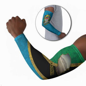 African Volcano Kilimanjaro Tanzania Arm Sleeves Grunge Flag Map of Tanzania