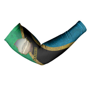 African Volcano Kilimanjaro Tanzania Arm Sleeves Grunge Flag Map of Tanzania