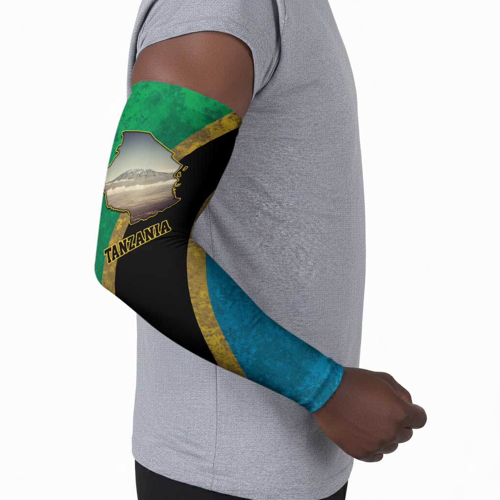 African Volcano Kilimanjaro Tanzania Arm Sleeves Grunge Flag Map of Tanzania
