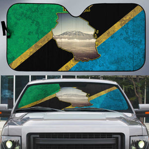 African Volcano Kilimanjaro Tanzania Auto Sun Shade Grunge Flag Map of Tanzania