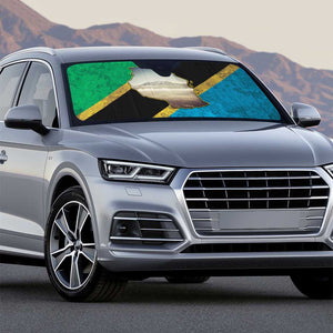 African Volcano Kilimanjaro Tanzania Auto Sun Shade Grunge Flag Map of Tanzania