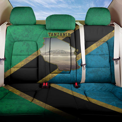 African Volcano Kilimanjaro Tanzania Back Car Seat Cover Grunge Flag Map of Tanzania - African Pride