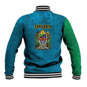 African Volcano Kilimanjaro Tanzania Baseball Jacket Grunge Flag Map of Tanzania - African Pride