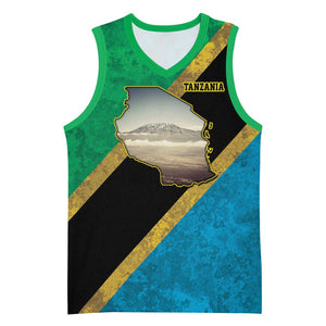 African Volcano Kilimanjaro Tanzania Basketball Jersey Grunge Flag Map of Tanzania LT9