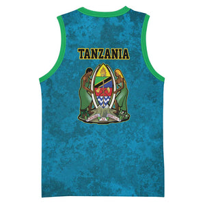 African Volcano Kilimanjaro Tanzania Basketball Jersey Grunge Flag Map of Tanzania LT9